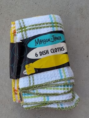Morgan Jones 6 Pack Retro Dish Cloths Vintage 1960s White Turquoise Plaid